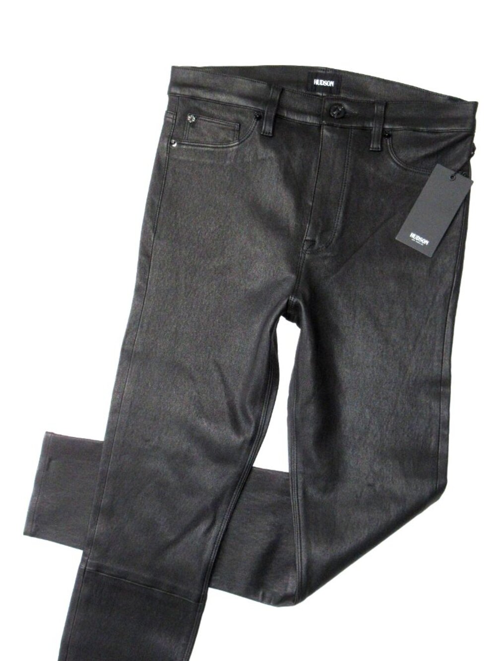 NWT Hudson Barbara High Rise Super Skinny in Black Stretch Leather Pants 30 - Picture 5 of 8
